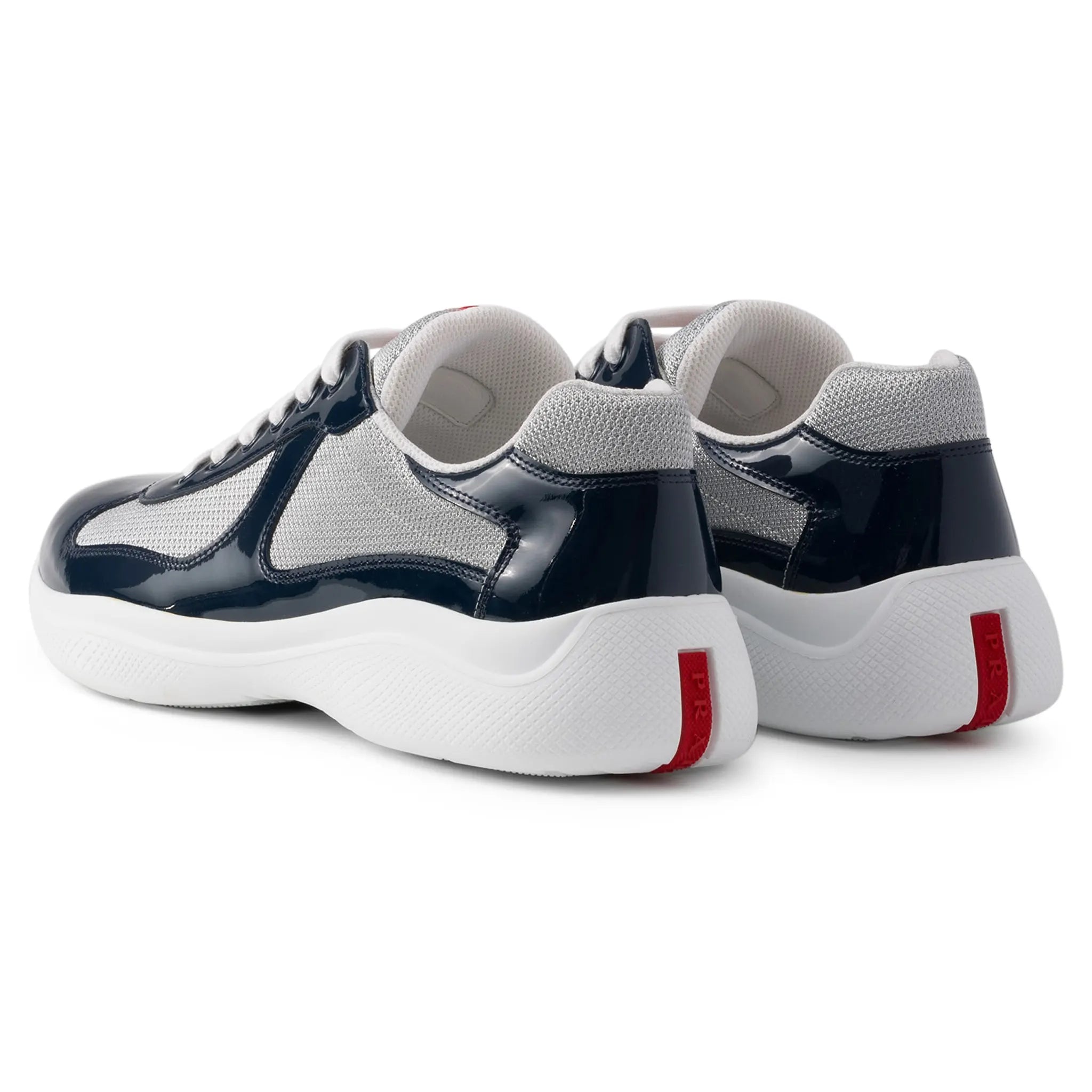 Back side view of Prada Americas Cup Royal Blue Silver Sneaker 4E3400_ASZ_F0FJT